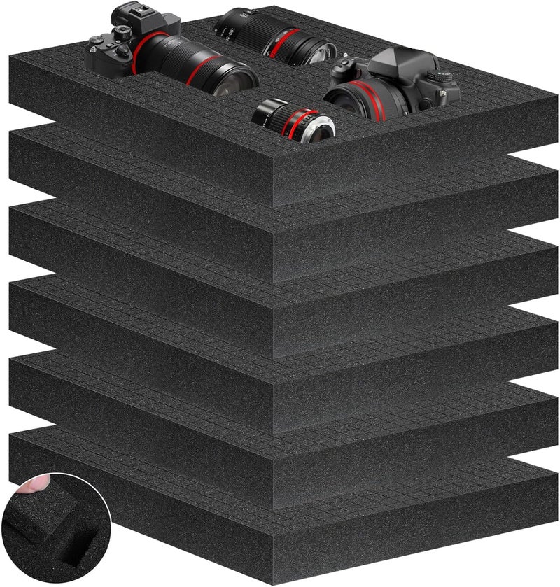 Eunice 6Pcs Polyurethane Foam Inserts -12 x 12 x 2 Inch Pick and Pluck Foam Padding Sheets for Tool Box, Camera Storage and Crafts - Image 1